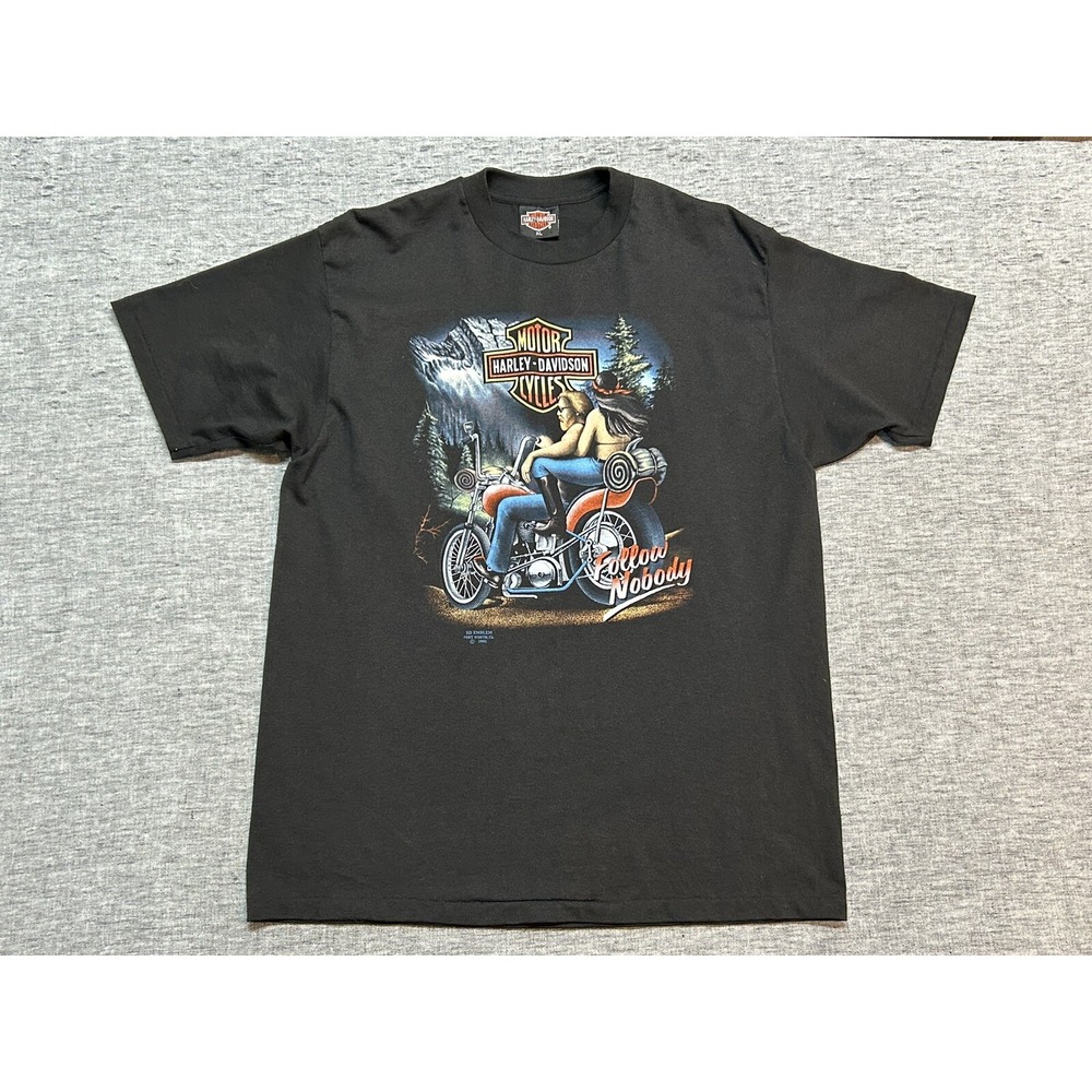 Vintage 3D Emblem Harley Davidson Shirt Mens Extra Large Black Single Stitch